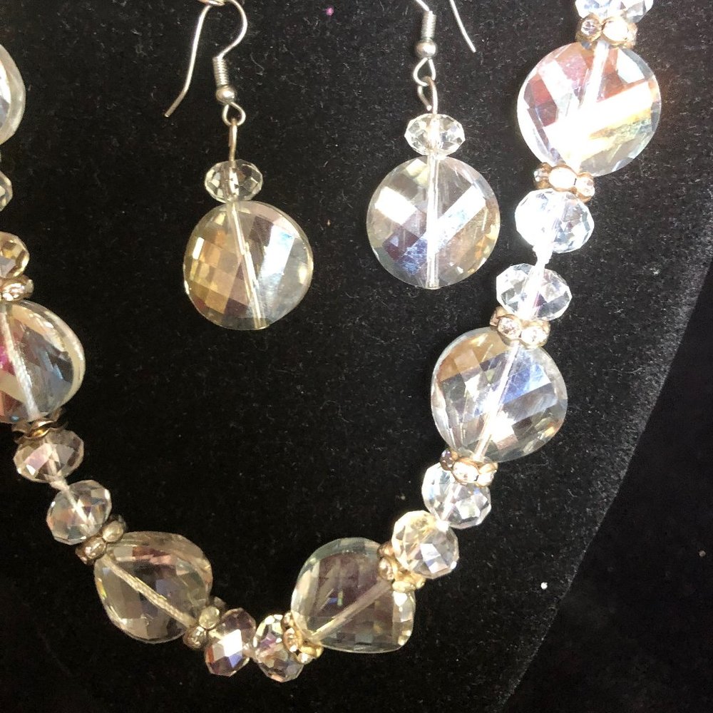 Crystal  necklace and earring set; fashion stateme